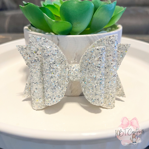 Silver/White Glitter Brae Bow