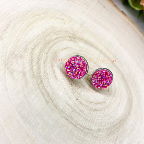 Dark Pink Druzy Studs